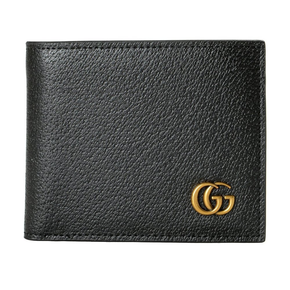 Gucci Men's Black 100% Leather Bifold Wallet With Gold Double G Metal Detail